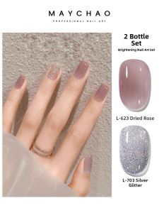 Maychao | Stylish Ice Clear Nude Color Cherry Glitter Nail Gel Polish Flashes Brightly Enhances Fairness