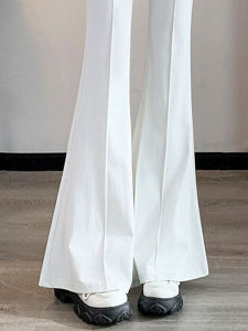 กางเกงขายาวทรงหลวมเอวสูงทรงเข้ารูปสีขาว ทรงหลวม กางเกงขายาวทรงกระบอกยาว สไตล์ลำลอง สำหรับผู้หญิง
