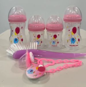 7 IN 1 Wide Neck Anti-Colic BPA Free Baby Bottle Feeding Gift Set 4OZ 8OZ-Pacifier w/ Holder &Brush