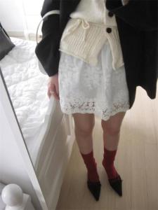 Korean Style Embroidered Lace Short Skirt High Waist Slim Fit Commute Friendly Bottoming Half-length Vintage Floral Print