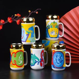 Creative Ceramic High-legged Tea Cup Mongolian Style Gift Cup with Box Tea Brewing Cup Dining Utensils Universal Adult