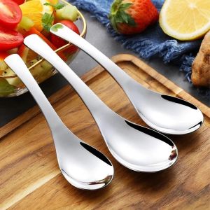 Korean Stainless Steel Chinese Soup Spoons Home Kitchen Deepen Large Capacity Silver Mirror Polished Flatware for Soup Rice Tableware Dining Spoon