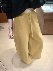 กางเกงขายาวทรงตรงหลวมๆ สีเหลือง สำหรับผู้หญิง ฤดูใบไม้ร่วง 2025 กางเกงขายาวทรงขากว้างสบายๆ ทรงหลวมๆ สำหรับผู้หญิง