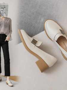 Commute Versatile Light Colored Loafers Womens Shoes Skirt Compatible High Heels Interview Shoes Fashionable Workwear Flats