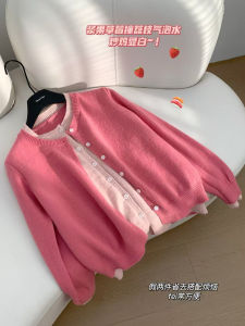 Áo Len Cardigan Dệt Kim Màu Tương Phản Thời Trang Nữ Mùa Thu 2025 Áo Khoác Ngoài Mềm Mại Giả Hai Mảnh Phong Cách Hàn Quốc