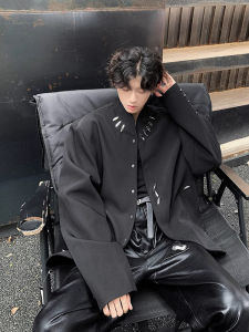 Short Tailored Mens Jacket Shoulder Pads Unique Design Sensation Wind Resistant Casual Fashion Polyester Fiber Zipper Closure