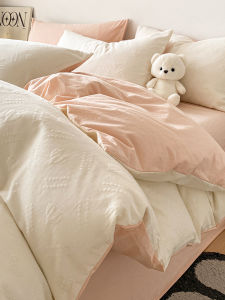 Luxurious Lightweight Cotton Bedding Set Double Layer Washed Cotton Four Piece Suite Simple Design Pure Cotton Bed Sheet Cover Duvet Cover Three Piece Set