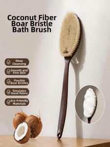 FURENJILI | Dual-use Coconut and Boar Bristle Bath Brush Palm-shaped Long Handle
