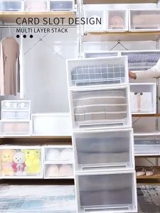 Kotak penyimpanan plastik besar kotak laci multifungsi tahan beban dapat ditumpuk (rumah/kantor)