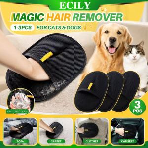 ECILY 3Pcs Pet Electrostatic Dehairing Glove Brush – Anti-Bite Cat & Dog Grooming Gloves Sticky Hair Remover for Carpet Furniture & Clothes Dual-Sided Elastic Fit Pet Hair Cleaner Tool