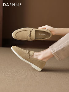 Daphne Vintage Slip-On Loafers Womens Fashion Single Shoes Easy to Wear Autumn Beans Ladies Footwear Metal Roman Style Casual