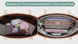 EverToner Luxury Nylon Handbag Organizer Insert with 13 Pockets Gray Beige Sizes XS to XL Elastic Keychain Anti-Theft Zipper Multi-Pockets Large Capacity Ultra-light Waterproof Fabric