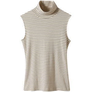 SOLWEIGE | Áo len dệt kim cổ cao không tay dáng ôm có thể co giãn nhiều màu cotton hỗn hợp Áo sơ mi cơ bản mùa thu 2024