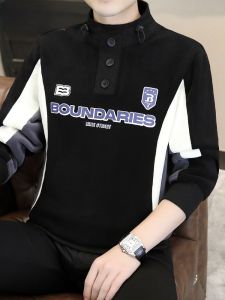 HENGYUANXIANG | Hengyuanxiang Mens Fleece Sweatshirt Long Sleeve Half High Collar Base Layer Shirt Fashionable Urban Style Winter Warm Thickened T-Shirt