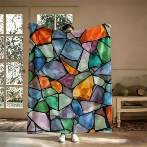 BILIBILI | Low Poly Stained Glass Flannel Blanket Perfect for Sofa Office Bed Travel Sleep Read Relax Camping Four Season Use