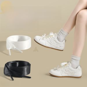 LINGMIAO | Womens White Ballet Training Shoes with Lace-up Ribbon Silk Satin
