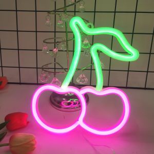 Cute cherry neon LED logo USB or battery powered restaurant bedroom wedding birthday party game room decorative art lights