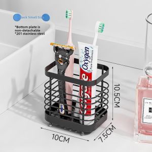 Stainless Steel Electric Toothbrush Holder Double Grid Storage Drainage Shelf Wall Mounted Multi-Function Toothpaste Comb Organizer