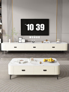 Normcore Accessible Luxury Stone Plate Coffee Table TV Cabinet 2024 New Arrival Cat Scratch Skin For Home Living Room Small Apartment Cream Style Tea Table