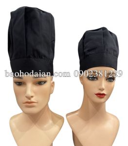 Mũ đầu bếp nhà hàng bếp trưởng màu đen vải kaki