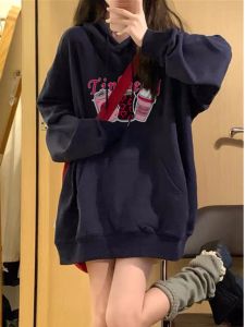 Retro American Oversize Hoodie Women Spring Autumn Thin Loose Design Sense Niche Top Hat Outerwear Comfortable Cotton Polyester