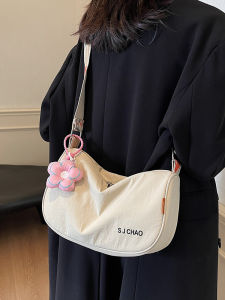 Casual Wide Strap Nylon Crossbody Bag Womens Commuter Single Shoulder Small Bag Modern Neutral Style Soft Polyester Lining