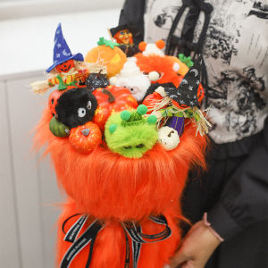 Halloween Long Hair Monster Fleece Cloth Bouquet Flower Cloth Flower Classic Style Cloth Ghost Face Pumpkin Creative Cloth Packaging Bag