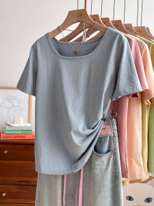 Loose Short Sleeve T-Shirt Women Summer New Style Pure Color Ice Silk Thin Cotton Linen Top round Neck Regular Length