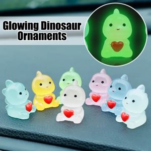 5pcs Luminous Car Dashboard Ornaments Cute Hug Heart Small Dinosaur Night Glowing Jewelry Girls Gifts DIY Resin Accessories for Auto Dashboard Home Decoration