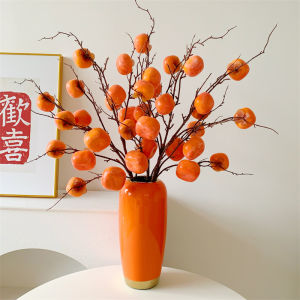 7 Heads Artificial Persimmon Branch Fake Fruit Tree Branch Home Office Good Fortune Decor
