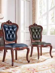 American Style Genuine Leather Wooden Dining Chair