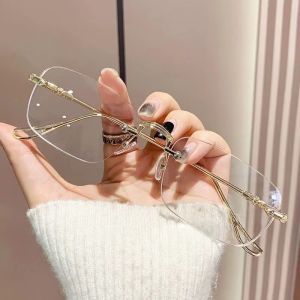 1/2pcs Simple Gold Wire Rimless Glasses High-End Silver Frame Anti-Blue Light Glasses