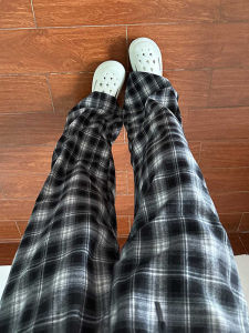 Quần Ống Rộng Kẻ Caro Phong Cách Mỹ Cổ Điển Cho Nam Mùa Hè Mỏng Thoáng Khí Quần Ống Đứng Cleanfit Phong Cách Lười Biếng