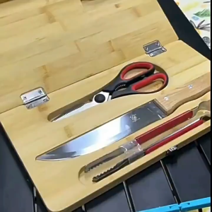 High quality kitchen knife with wooden chopping board kitchen gadgets Full set of tools knife + scissors + food clips Easy to carry