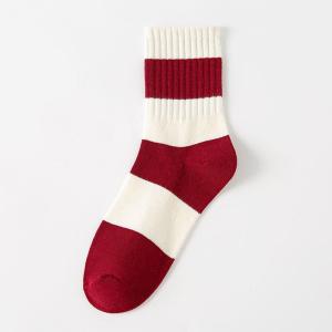 Ankela Red Striped Cotton Socks Womens Mid-Calf Long Tube Butterfly Knot Festive New Year Bright Red Socks Gift Set