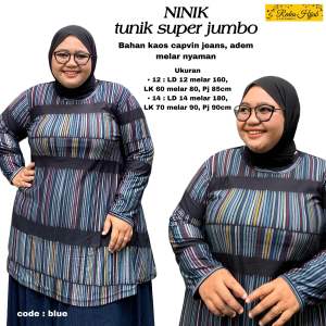 Atasan Wanita Muslimah Ninik Jumbo Tunik Bahan Kaos Calvin Jeans Motif Garis No Busui LD120 LD140