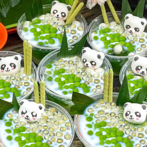 Trendy Panda Ice Powder Material Full Set Cotton Candy Ornament Biscuit Stick Milk Tea Dessert Baking Decoration Plug