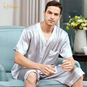 Mens Silk Home Wear Comfortable Lightweight Short Sleeve Shorts Set