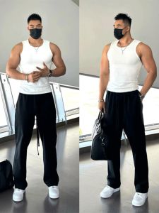 American Style Slim Fit Pure Cotton Vest Men Summer Solid Basic Fitness Sport High Street Sleeveless Top Youth Casual Wear