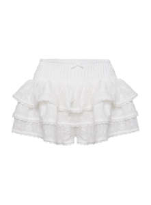 Womens Ruffle Skorts Loose Flower Print Shirred High Waist Layered Shorts for Summer Streetwear