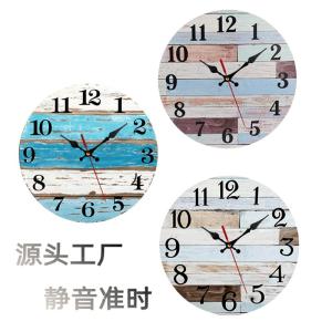 Cross-Border round Simple European Style Wood Grain Wall Clock Decorative Hanging Clock Nordic Style Battery Powered Clock