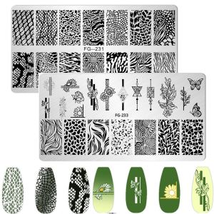 Leaf Snake Design Nail Art Stamping Plates อุปกรณ์เสริมแสตมป์แม่แบบเครื่องมือดอกไม้เสือดาวเล็บเจล Polish Stencils