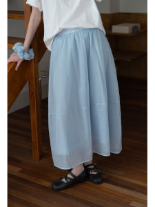 กระโปรงยาวปานกลางทรงเอเอวสูงผ้าตาข่ายสีพื้นสไตล์เกาหลี EGGKA ทรงหลวม กระโปรงทรงแอนด์กางเกงยีนส์ทรงเอ