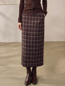 Roey s house | Vintage Woolen Checked Elegant Office Lady Skirt