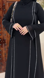Gamis Abaya Turkey Jersey Mix Ceruty HELENA Terbaru Full Mote Swarosky Gold Silver dan Hitam Polos