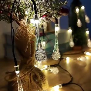 BI Lampu Taman Pohon Hias Solar Panel Lampu Gantung Lampu 20 LED hias Raindrop Tenaga Surya Led 4.8Mtr String Wedding Dekorasi Pesta Outdoor E025