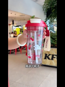 STAR FRUIT ถ้วยน้ำแบบพกพาขนาดใหญ่-ความจุถ้วยกาแฟสีแดงเชอร์รี่ลูกสุนัขพิมพ์น้ำถ้วยถ้วยน้ำรถ