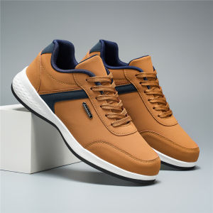 [Comfortable] ORNGMALL Mens Casual Sneakers Slassic British Style Low-Top Lace-up Shoes - Simple Design Solid Colors and Geometric Patterns Faux-Leather Upper Fabric Lining EVA Sole Suitable for Daily and Outdoor Use