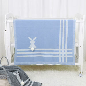 Baby Blanket Knit Soft Newborn Girl Boy Cute Rabbit Plaid Bedding Crib Quilt Fashion Pompom Toddler Infant Stroller Swaddle Wrap