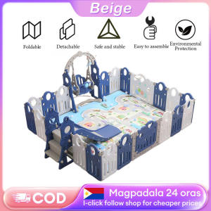 Children's Game Fence Indoor Playground with Swing Slide & Basketball Hoop Safety Fence for Babies and Toddlers